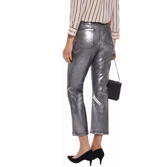 Selena Crop Silver Metallic Foiled Chrome Jeans - Picture 9 of 9